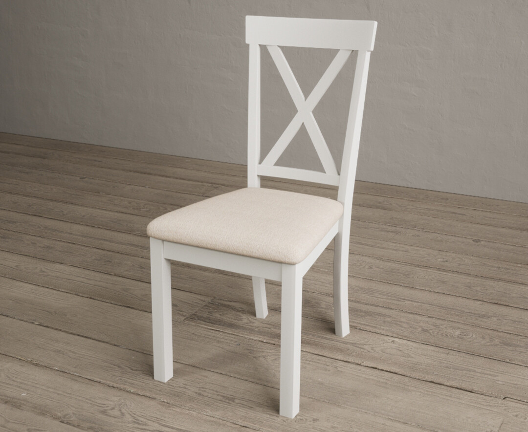 Photo 2 of Hertford signal white dining chairs with linen seat pad
