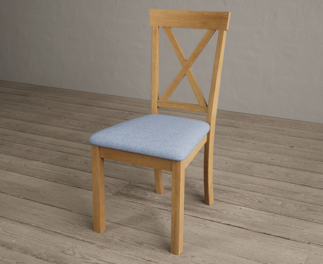 Photo 2 of Hertford solid oak dining chairs with blue fabric seat pad