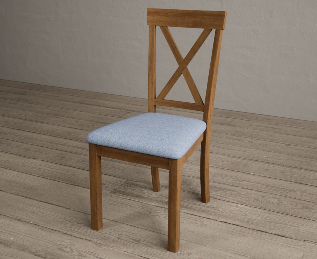 Photo 2 of Hertford rustic oak dining chairs with blue fabric seat pad