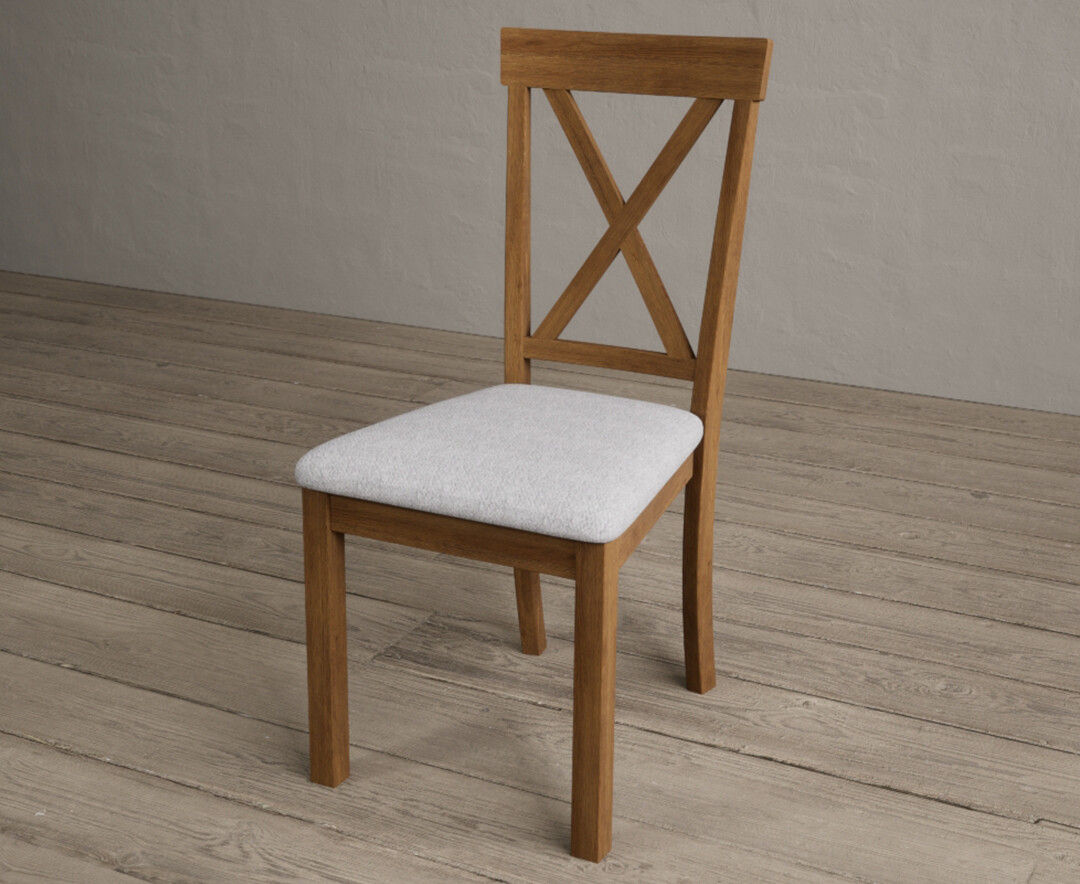 Photo 2 of Hertford rustic oak dining chairs with light grey fabric seat pad