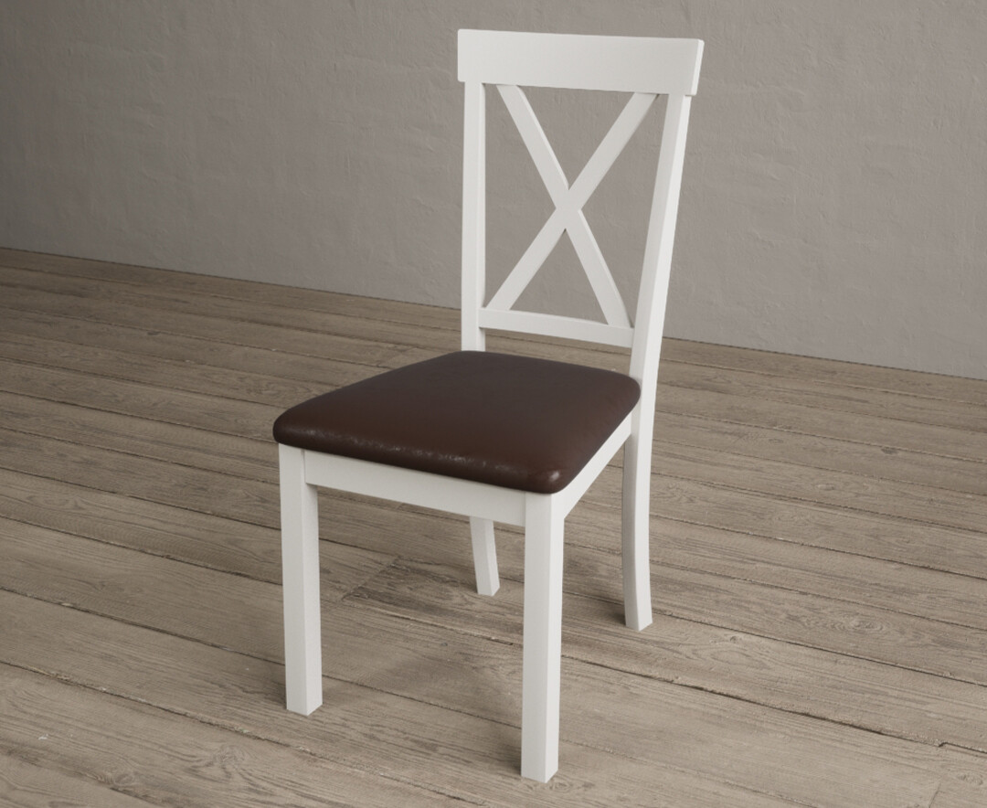 Photo 1 of Hertford signal white dining chairs with brown suede seat pad