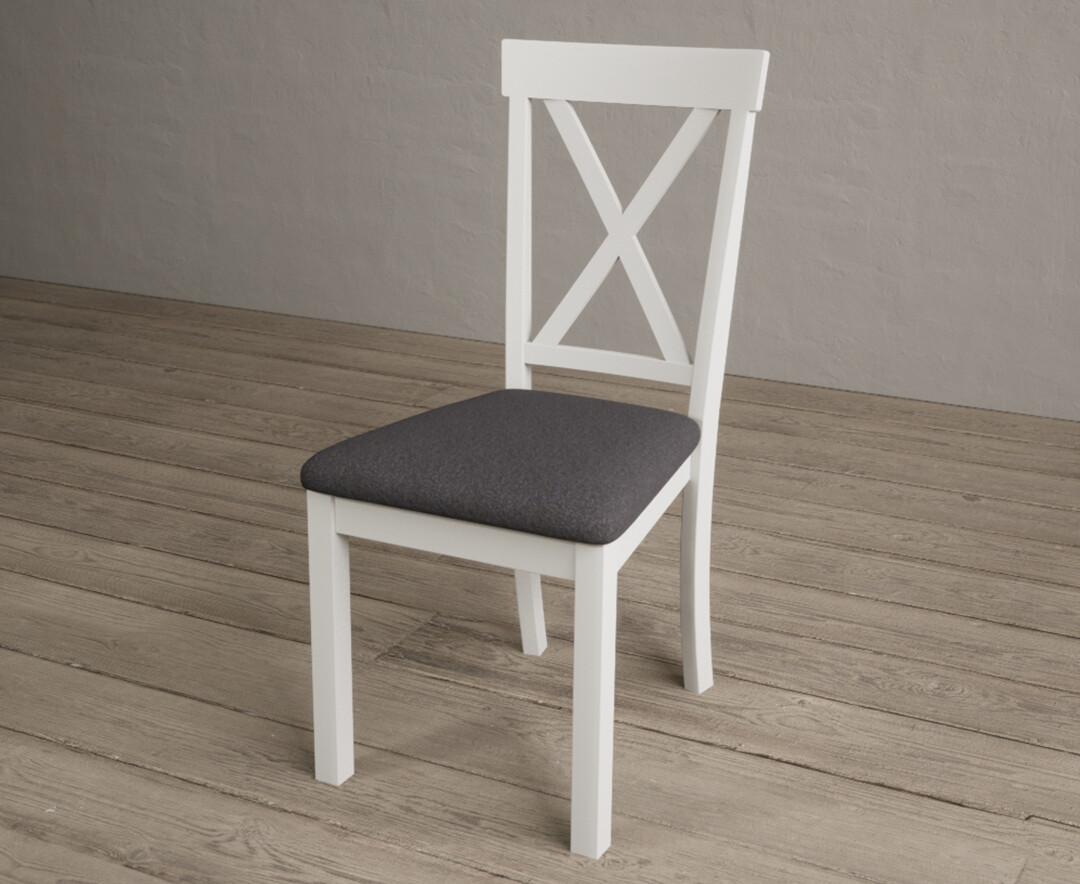 Photo 2 of Hertford signal white dining chairs with charcoal grey fabric seat pad