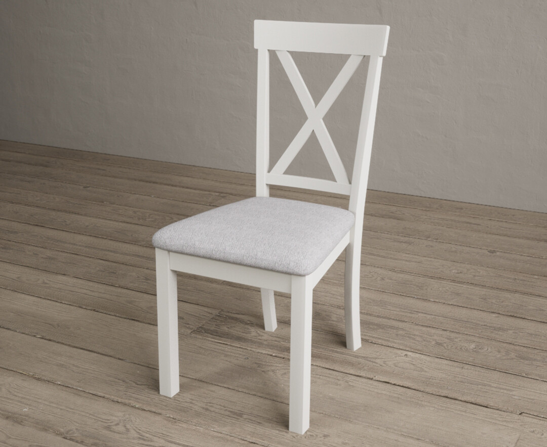Photo 2 of Hertford signal white dining chairs with light grey fabric seat pad