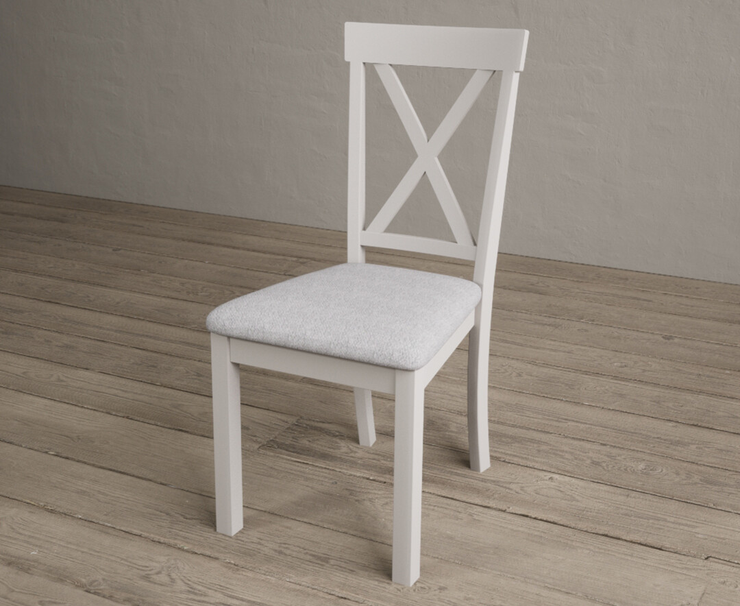 Photo 2 of Hertford soft white dining chairs with light grey fabric seat pad