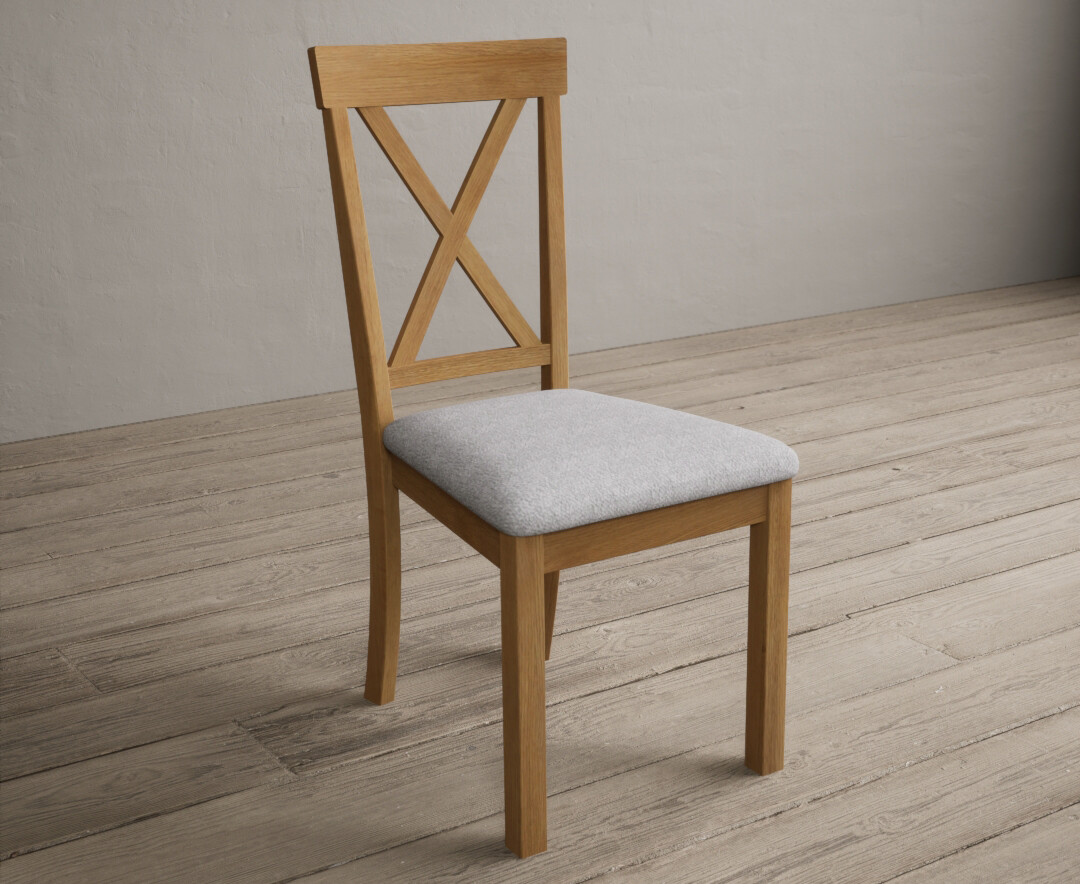 Photo 1 of Hertford solid oak dining chairs with light grey fabric seat pad