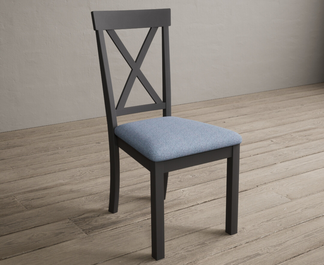 Photo 1 of Hertford charcoal grey dining chairs with blue fabric seat pad