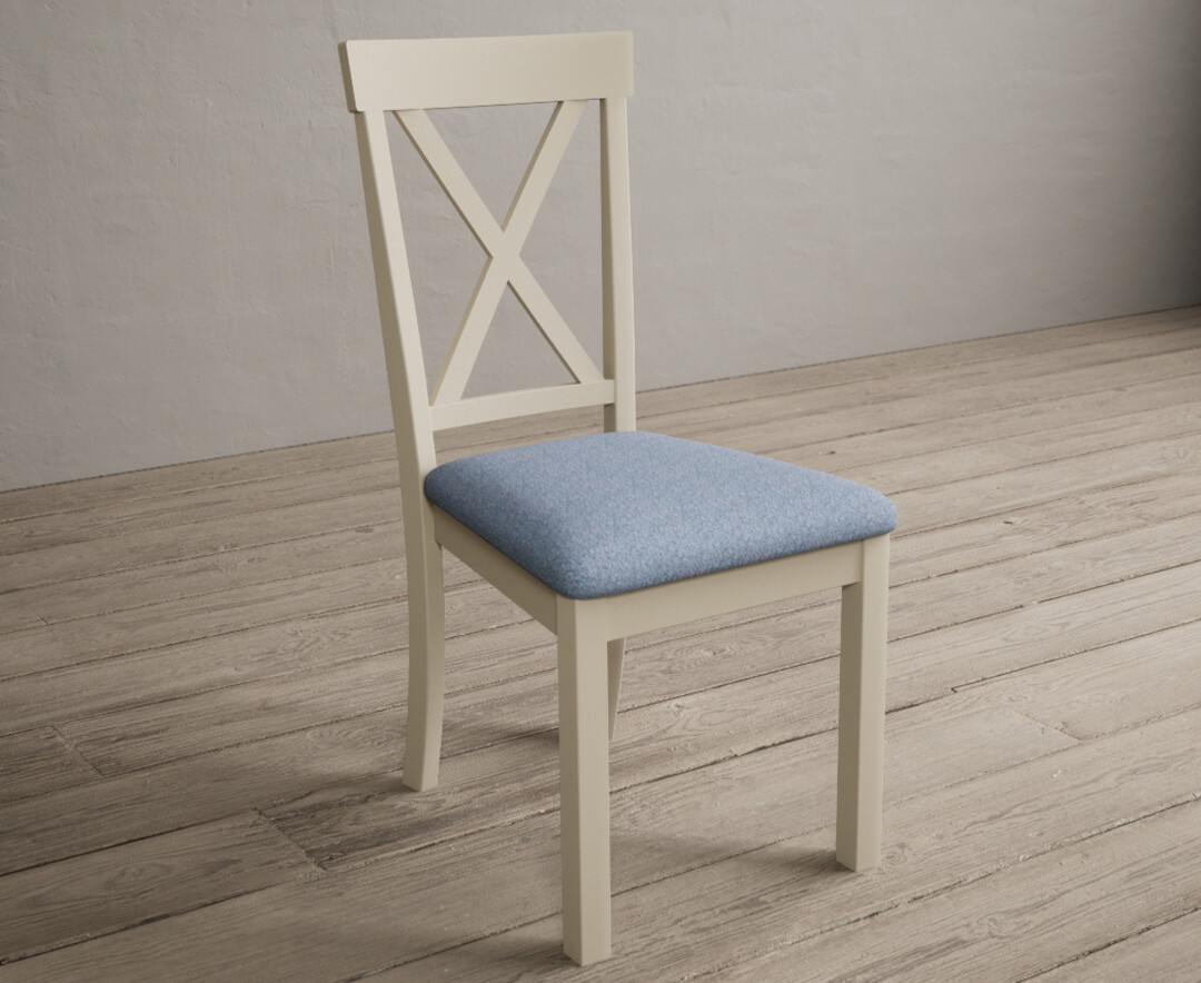 Photo 1 of Hertford cream dining chairs with blue fabric seat pad