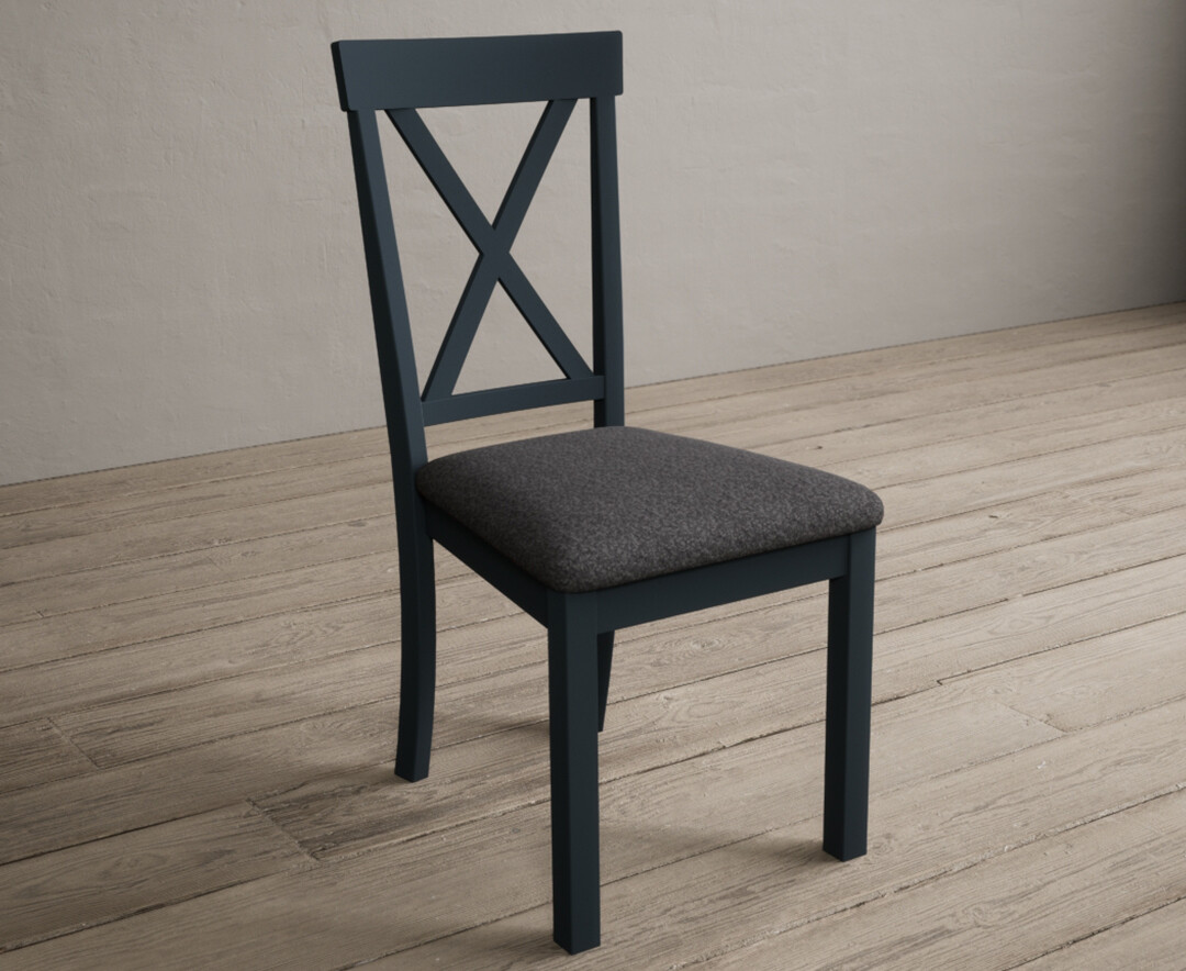 Photo 1 of Hertford dark blue dining chairs with charcoal grey fabric seat pad