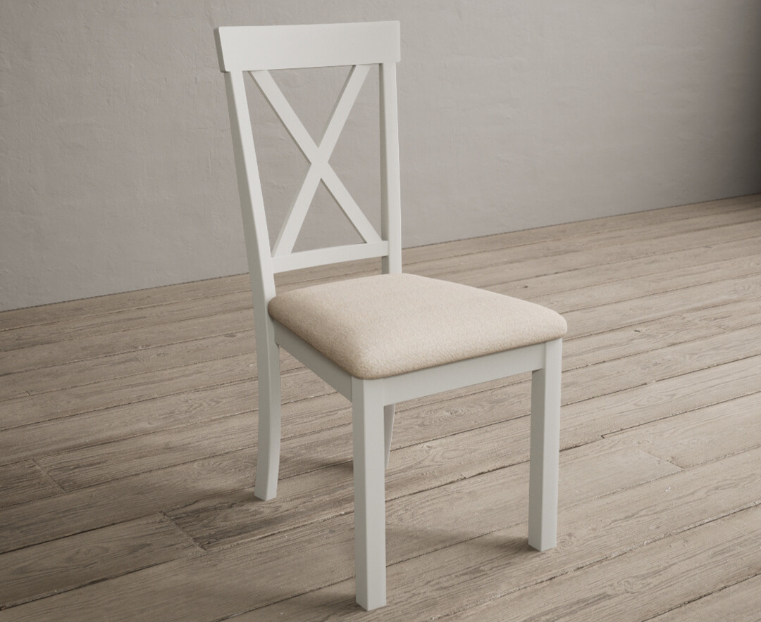 Photo 1 of Hertford signal white dining chairs with linen seat pad