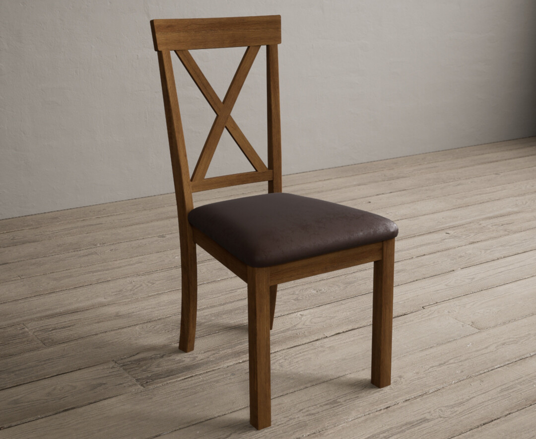 Photo 1 of Hertford rustic oak dining chairs with brown suede seat pad