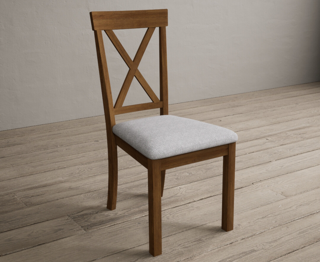 Photo 1 of Hertford rustic oak dining chairs with light grey fabric seat pad