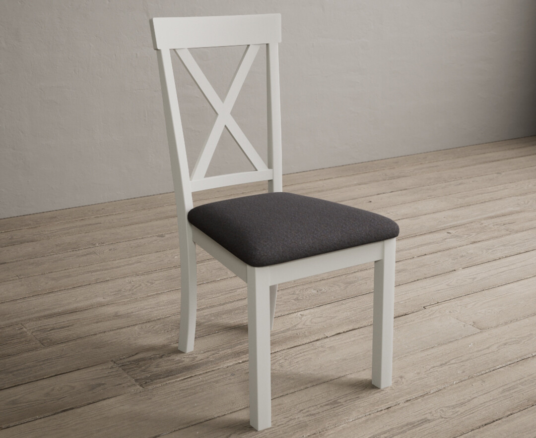 Photo 1 of Hertford signal white dining chairs with charcoal grey fabric seat pad