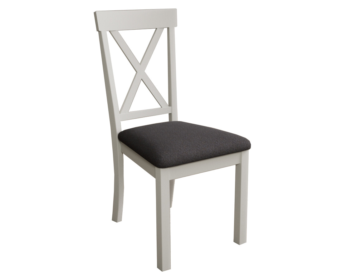 Photo 3 of Hertford signal white dining chairs with charcoal grey fabric seat pad