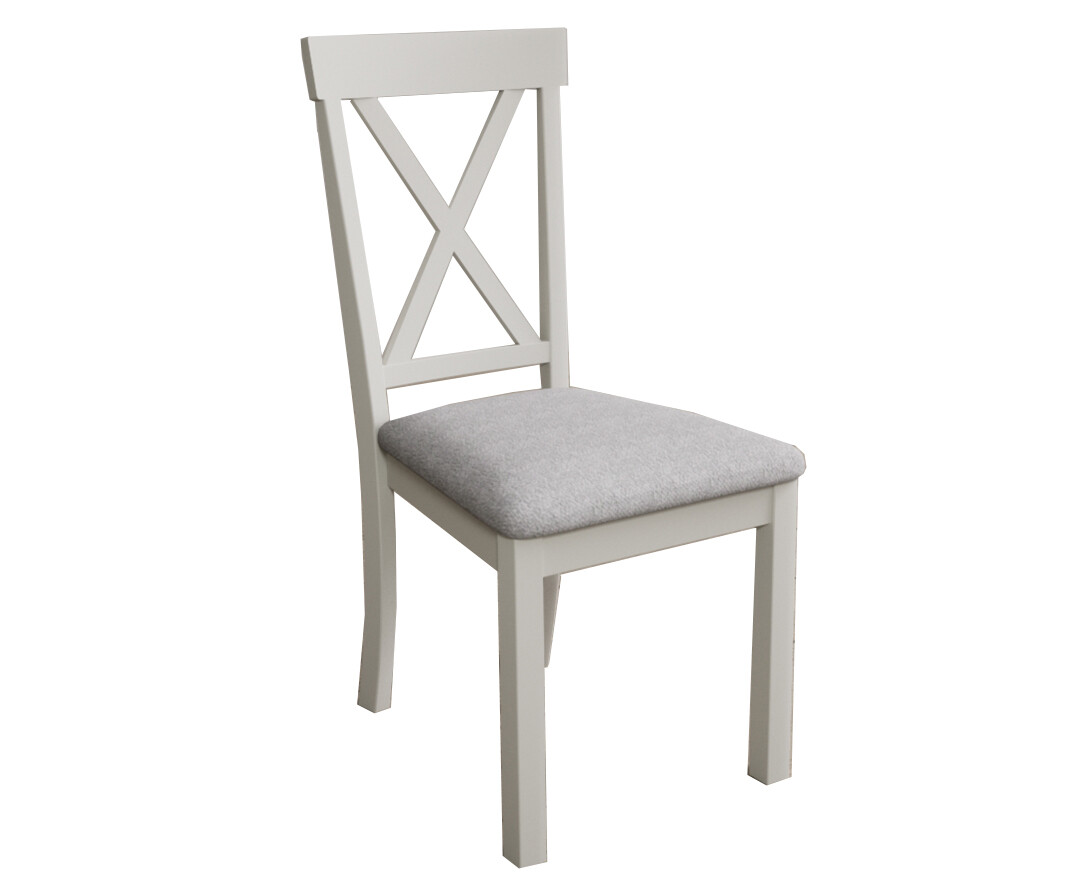 Photo 3 of Hertford signal white dining chairs with light grey fabric seat pad