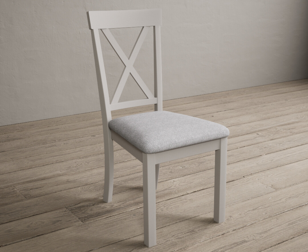 Photo 1 of Hertford soft white dining chairs with light grey fabric seat pad
