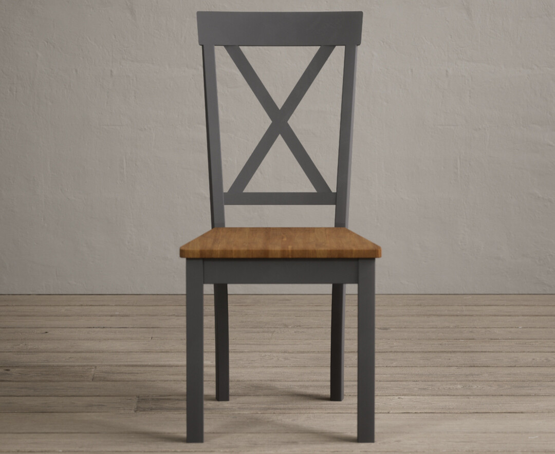 Product photograph of Hertford Charcoal Grey Dining Chairs With Rustic Oak Seat Pad from Oak Furniture Superstore