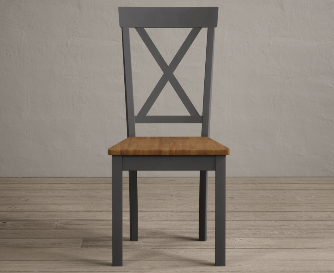 Hertford Charcoal Grey Dining Chairs With Rustic Oak Seat Pad