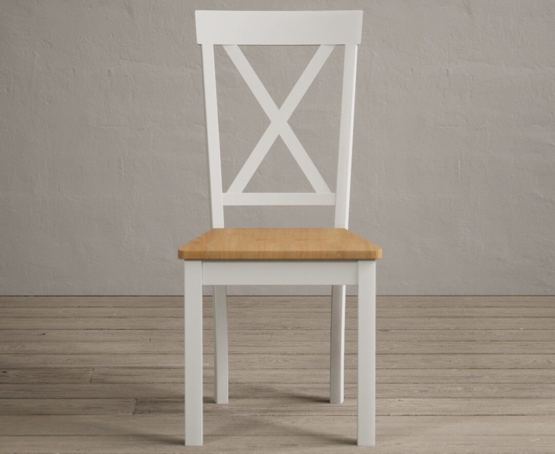 Hertford Signal White Dining Chairs With Oak Seat Pad