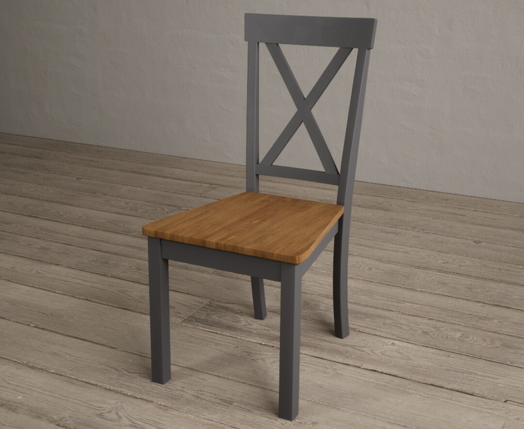 Photo 2 of Hertford charcoal grey dining chairs with rustic oak seat pad