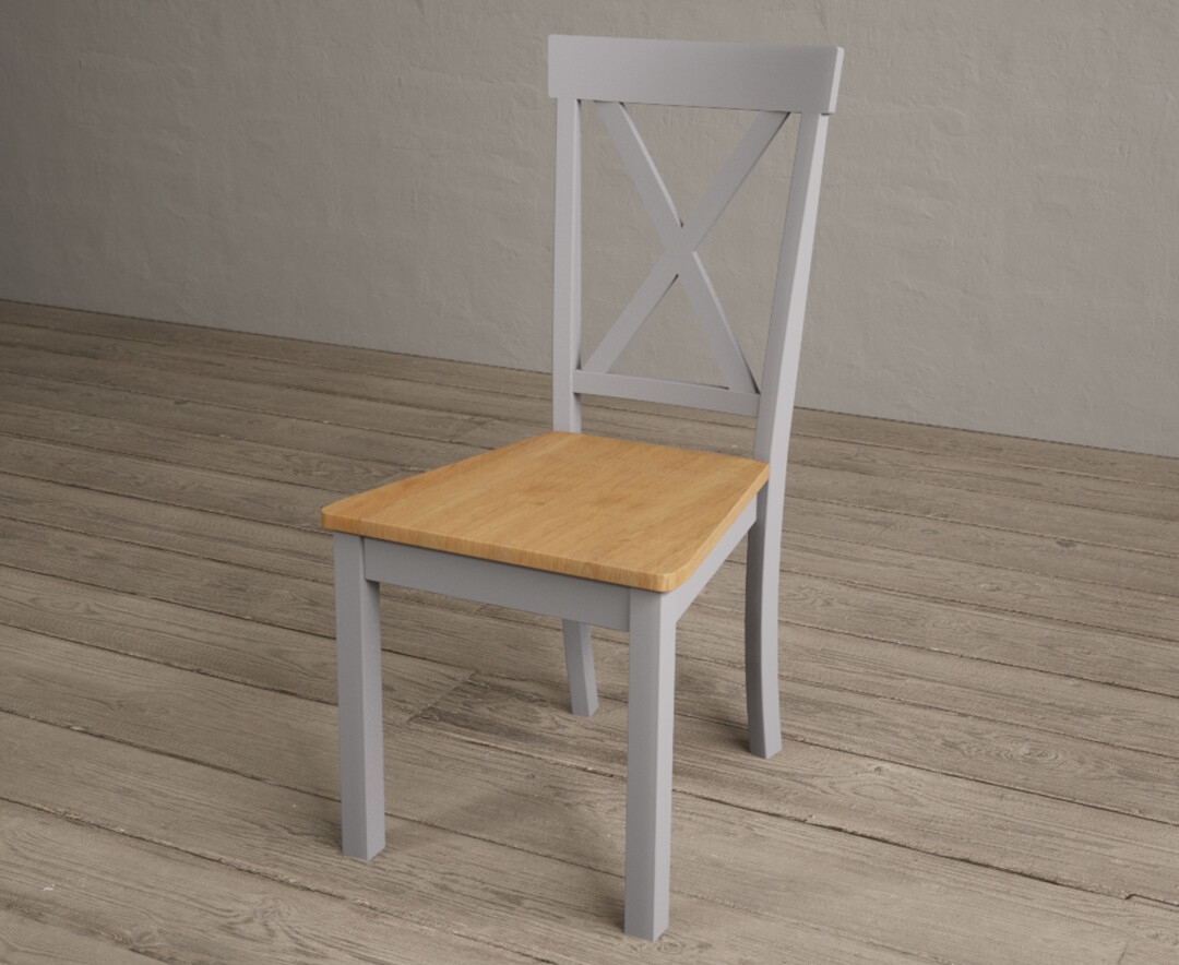 Photo 2 of Hertford light grey dining chairs with oak seat pad