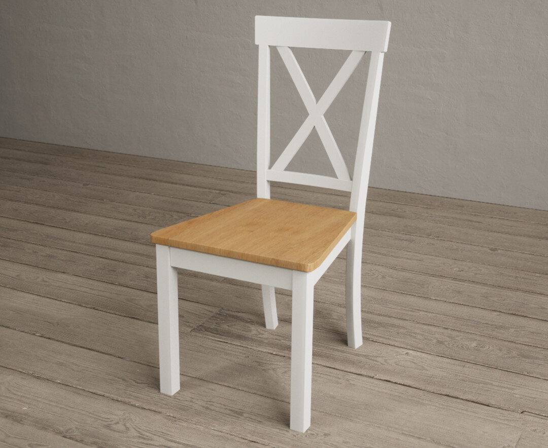 Photo 2 of Hertford signal white dining chairs with oak seat pad