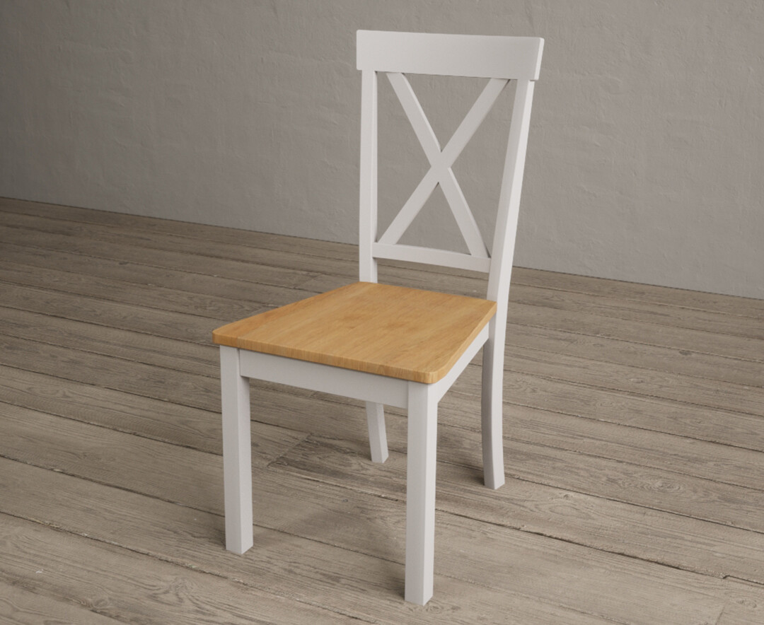 Photo 2 of Hertford soft white dining chairs with oak seat pad