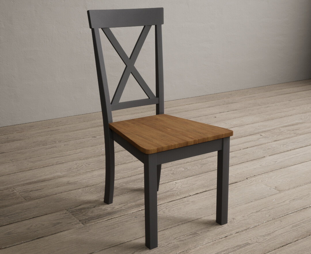 Photo 1 of Hertford charcoal grey dining chairs with rustic oak seat pad