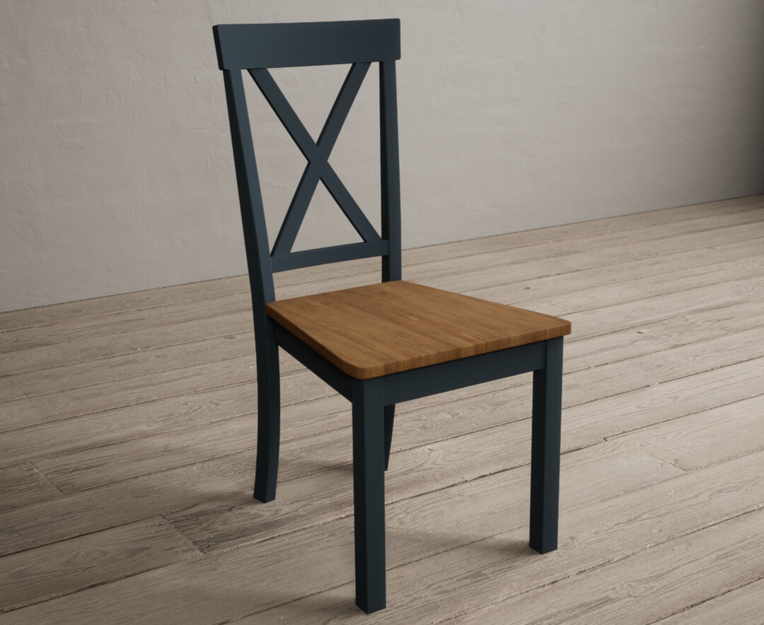 Photo 2 of Hertford dark blue dining chairs with rustic oak seat pad
