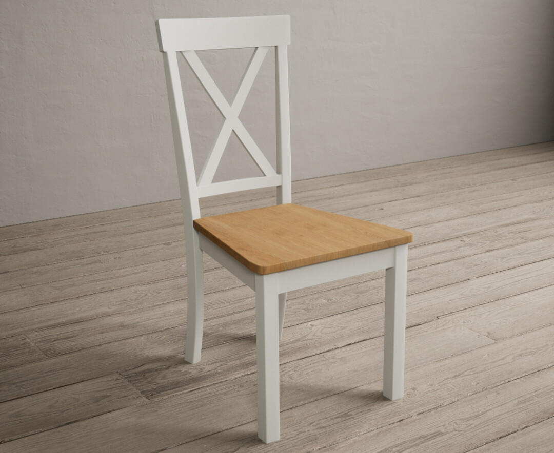 Photo 1 of Hertford signal white dining chairs with oak seat pad