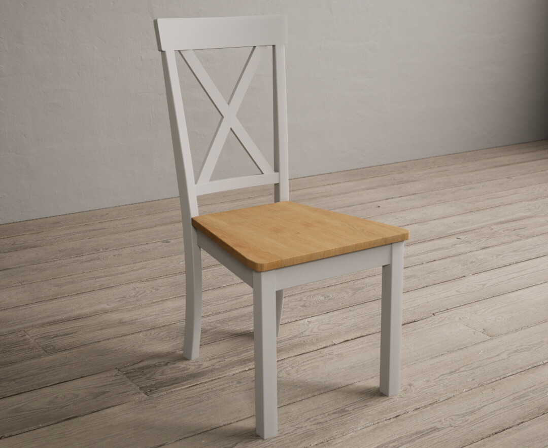 Photo 1 of Hertford soft white dining chairs with oak seat pad