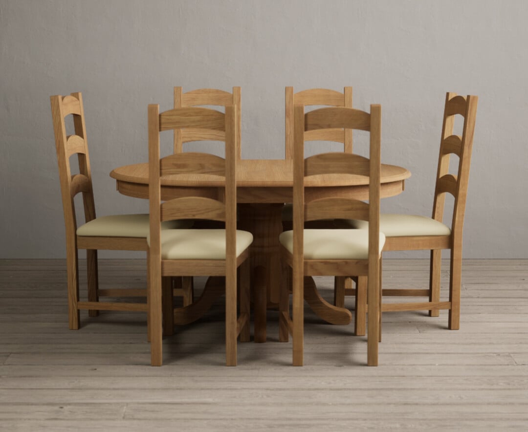 Extending Hertford 100cm 130cm Solid Oak Pedestal Dining Table With 4 Brown Alton Chairs