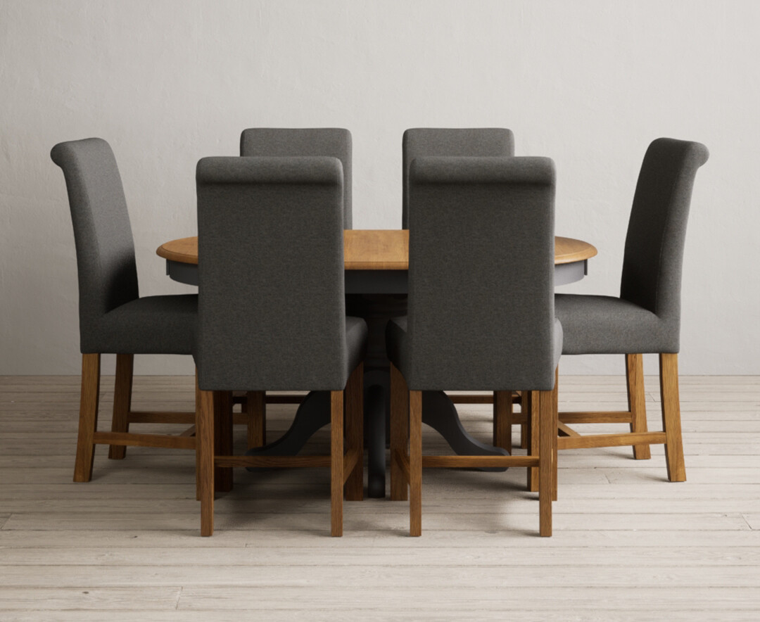 Extending Hertford 100cm 130cm Oak And Charcoal Grey Painted Pedestal Dining Table With 4 Charcoal Grey Chairs