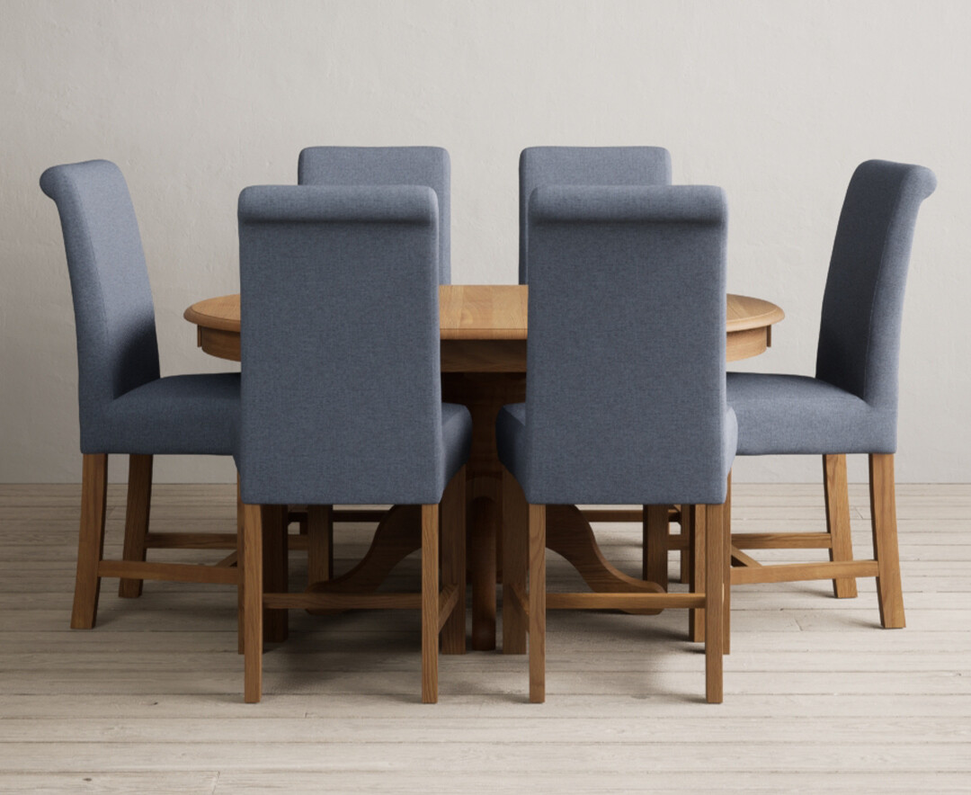 Product photograph of Extending Hertford 100cm - 130cm Solid Oak Pedestal Dining Table With 4 Brown Scroll Back Chairs from Oak Furniture Superstore