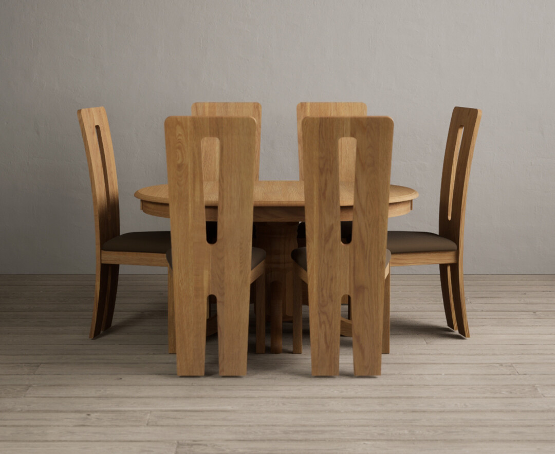 Extending Hertford 100cm 130cm Solid Oak Pedestal Dining Table With 6 Cream Lucca Chairs