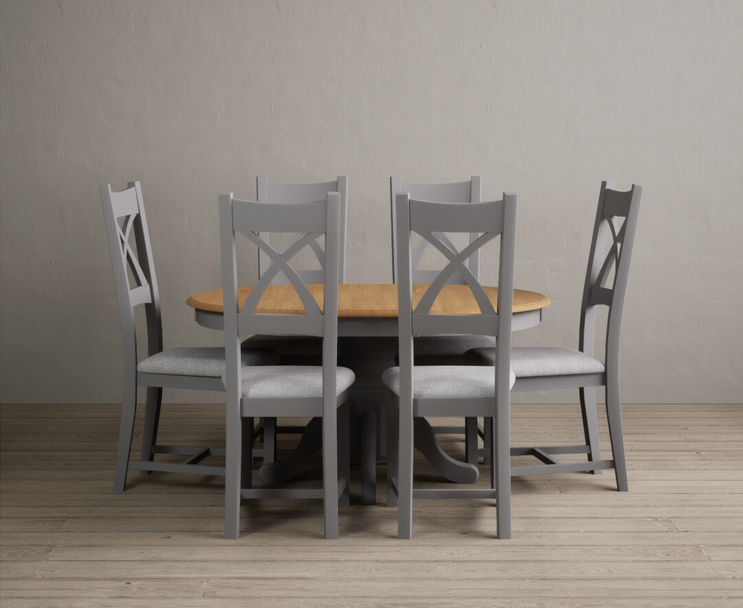 Product photograph of Extending Hertford 100cm - 130cm Oak And Light Grey Painted Pedestal Dining Table With 4 Oak Painted Chairs from Oak Furniture Superstore