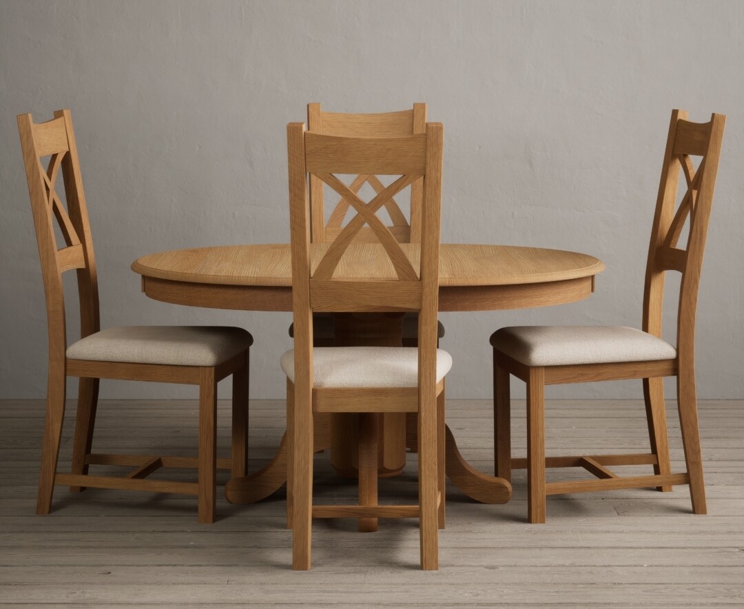 Photo 3 of Extending hertford 100cm - 130cm solid oak pedestal dining table with 6 oak x back chairs