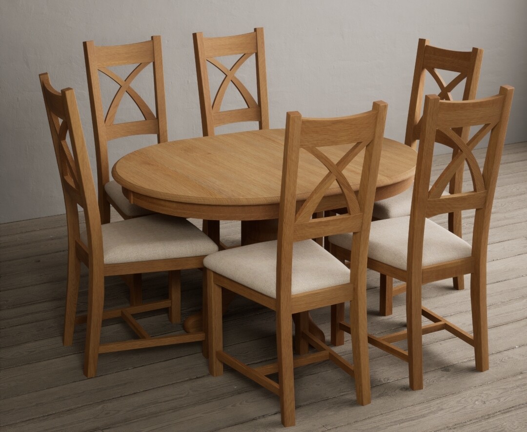 Photo 1 of Extending hertford 100cm - 130cm solid oak pedestal dining table with 6 oak x back chairs