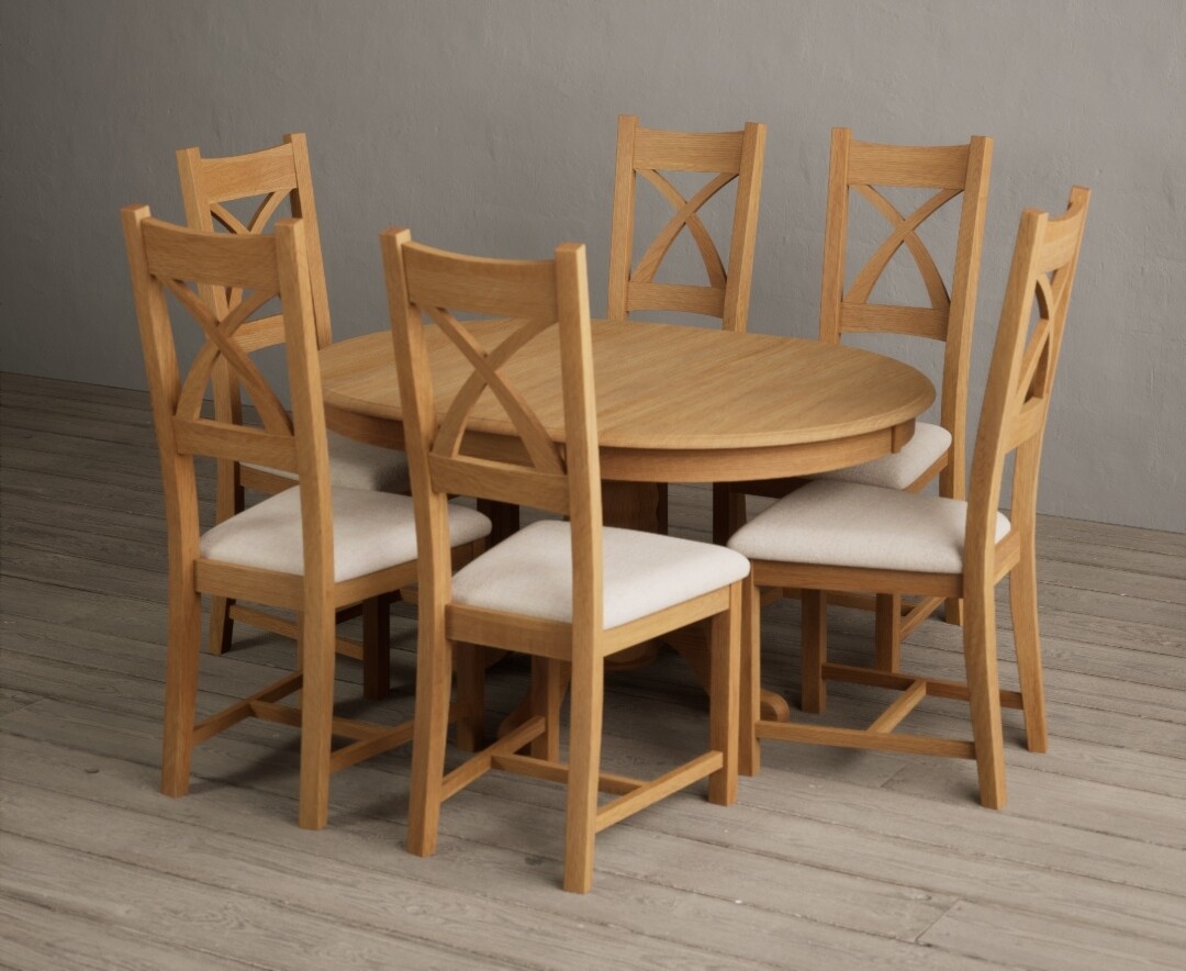 Photo 2 of Extending hertford 100cm - 130cm solid oak pedestal dining table with 6 oak x back chairs