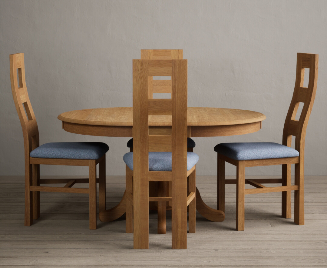 Photo 3 of Extending hertford 100cm - 130cm solid oak pedestal dining table with 4 oak flow back chairs