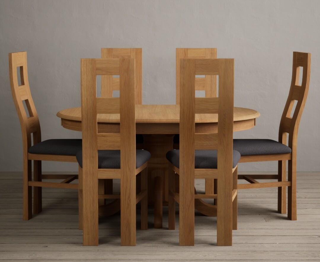 Extending Hertford 100cm 130cm Solid Oak Pedestal Dining Table With 6 Blue Flow Back Chairs
