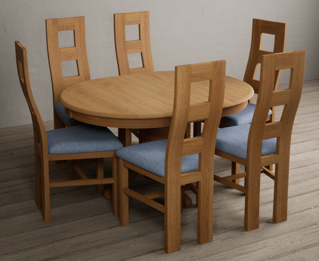 Photo 1 of Extending hertford 100cm - 130cm solid oak pedestal dining table with 4 oak flow back chairs