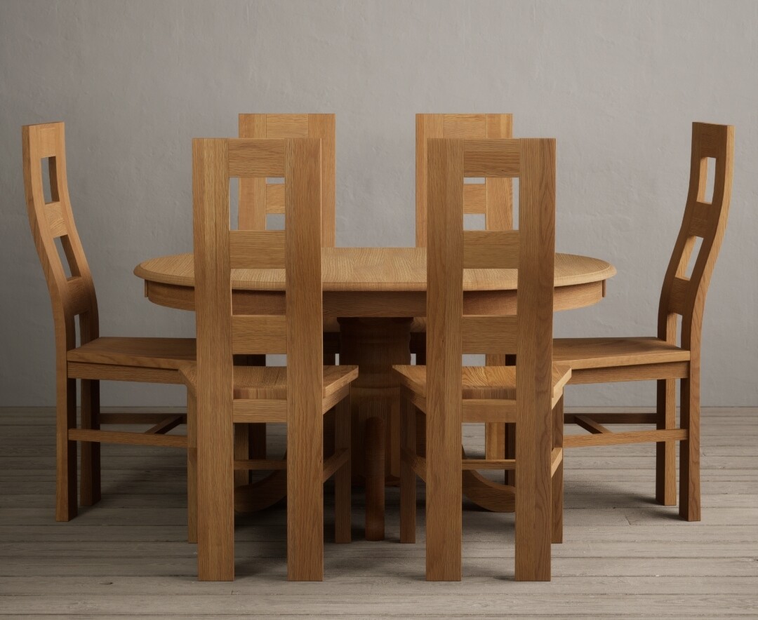 Extending Hertford 100cm 130cm Solid Oak Pedestal Dining Table With 6 Linen Flow Back Chairs
