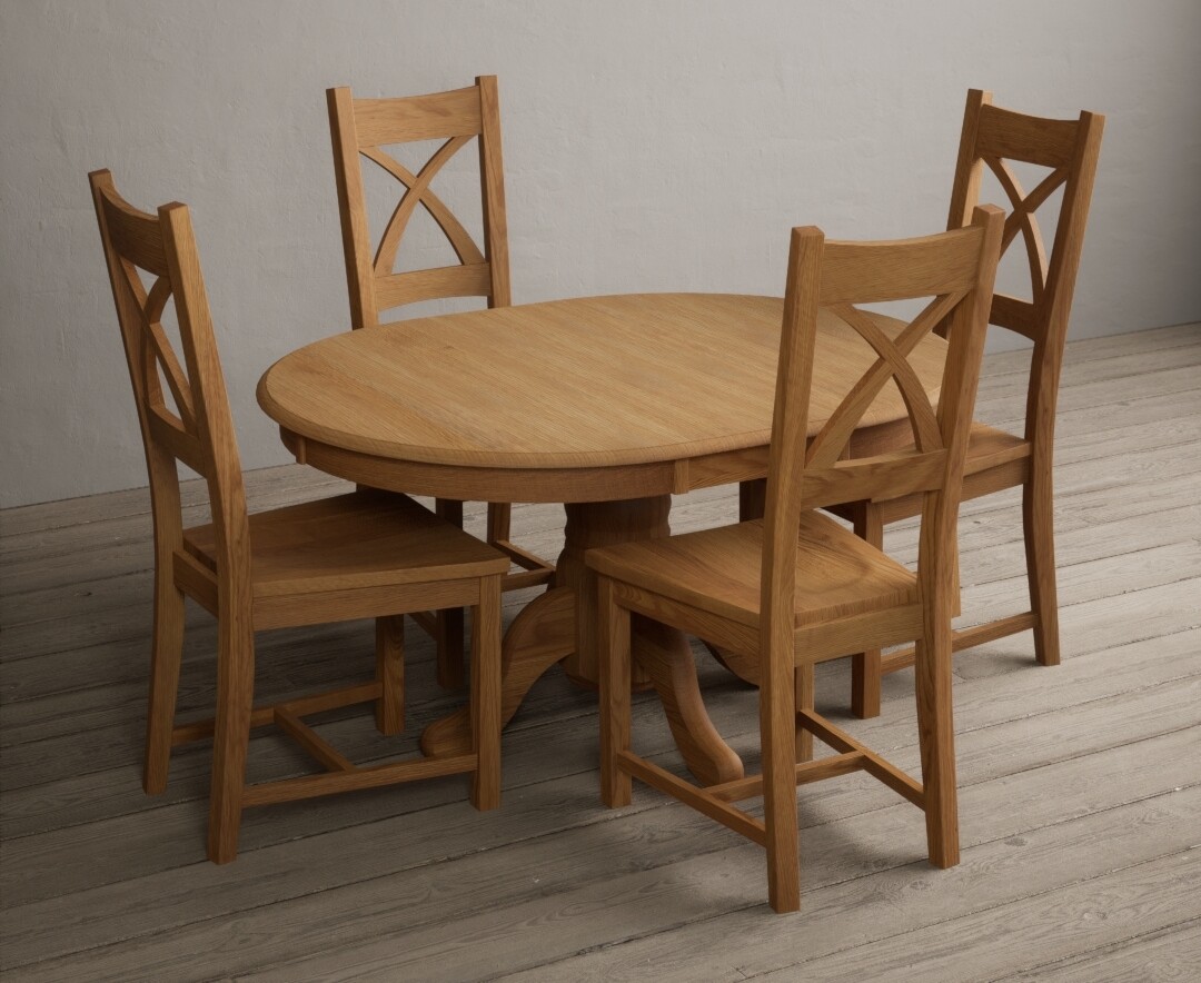 Photo 4 of Extending hertford 100cm - 130cm solid oak pedestal dining table with 6 light grey x back chairs