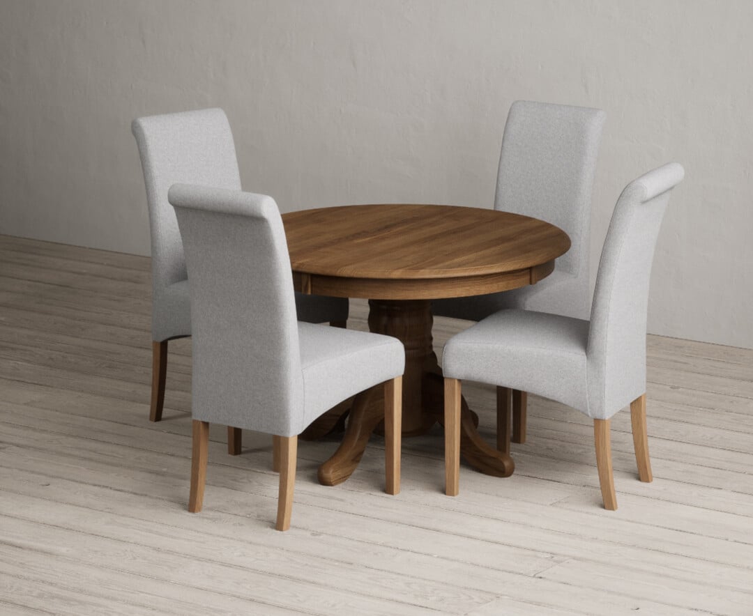 Extending Hertford 100cm 130cm Rustic Oak Pedestal Dining Table With 6 Brown Scroll Back Chairs