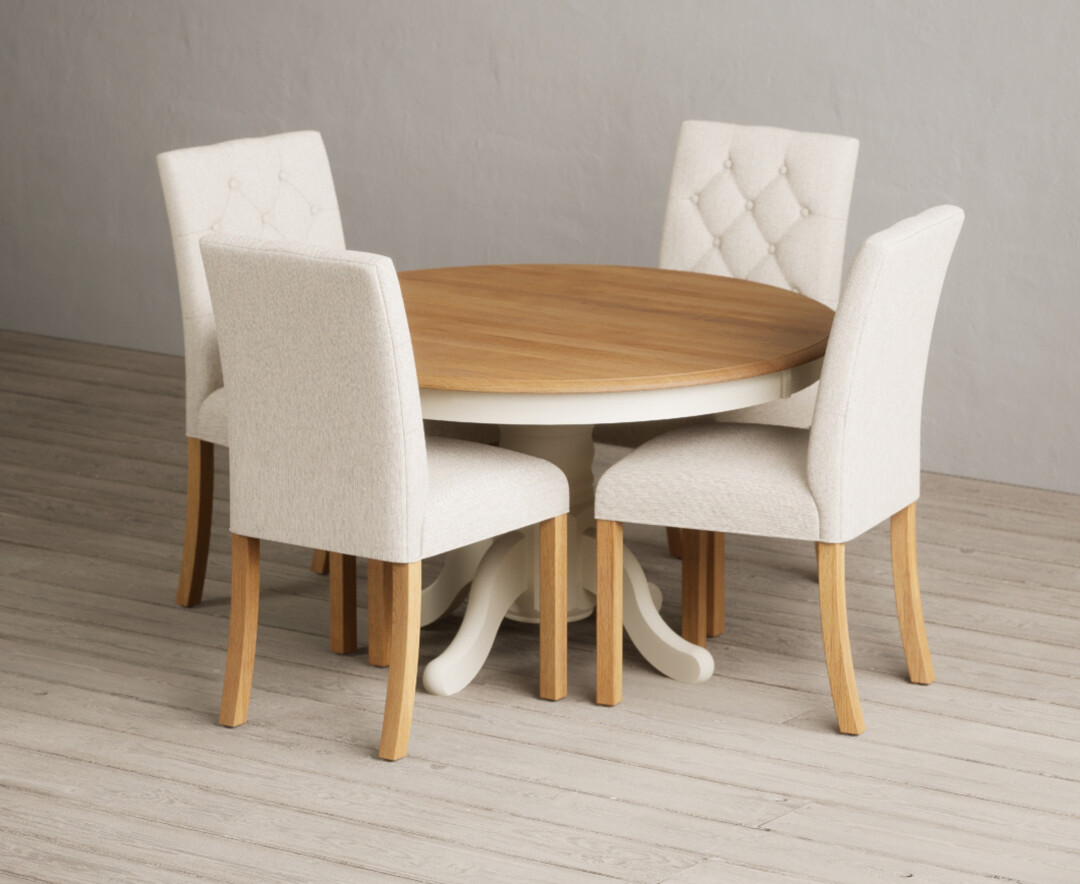 Hertford 120cm Fixed Top Oak And Cream Painted Dining Table With 6 Grey Isabella Chairs