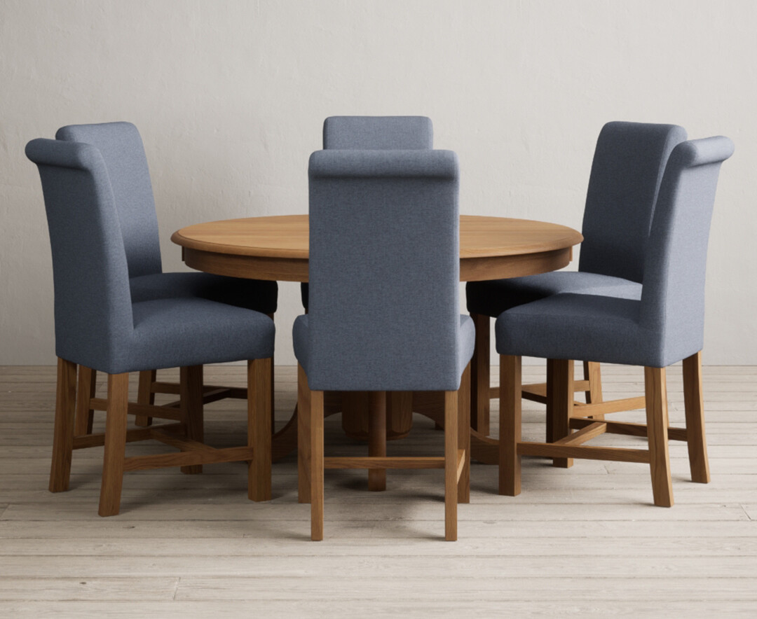 Product photograph of Hertford 120cm Fixed Top Solid Oak Dining Table With 4 Grey Scroll Back Chairs from Oak Furniture Superstore