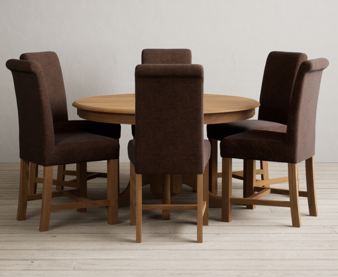 Product photograph of Hertford 120cm Fixed Top Solid Oak Dining Table With 6 Blue Scroll Back Chairs from Oak Furniture Superstore