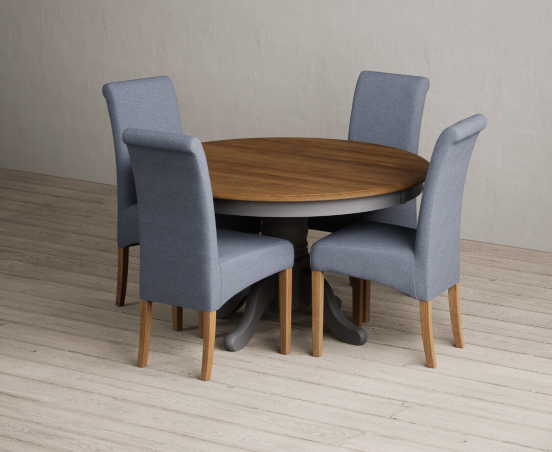 Product photograph of Hertford 120cm Fixed Top Oak And Charcoal Grey Painted Dining Table With 4 Natural Scroll Back Chairs from Oak Furniture Superstore