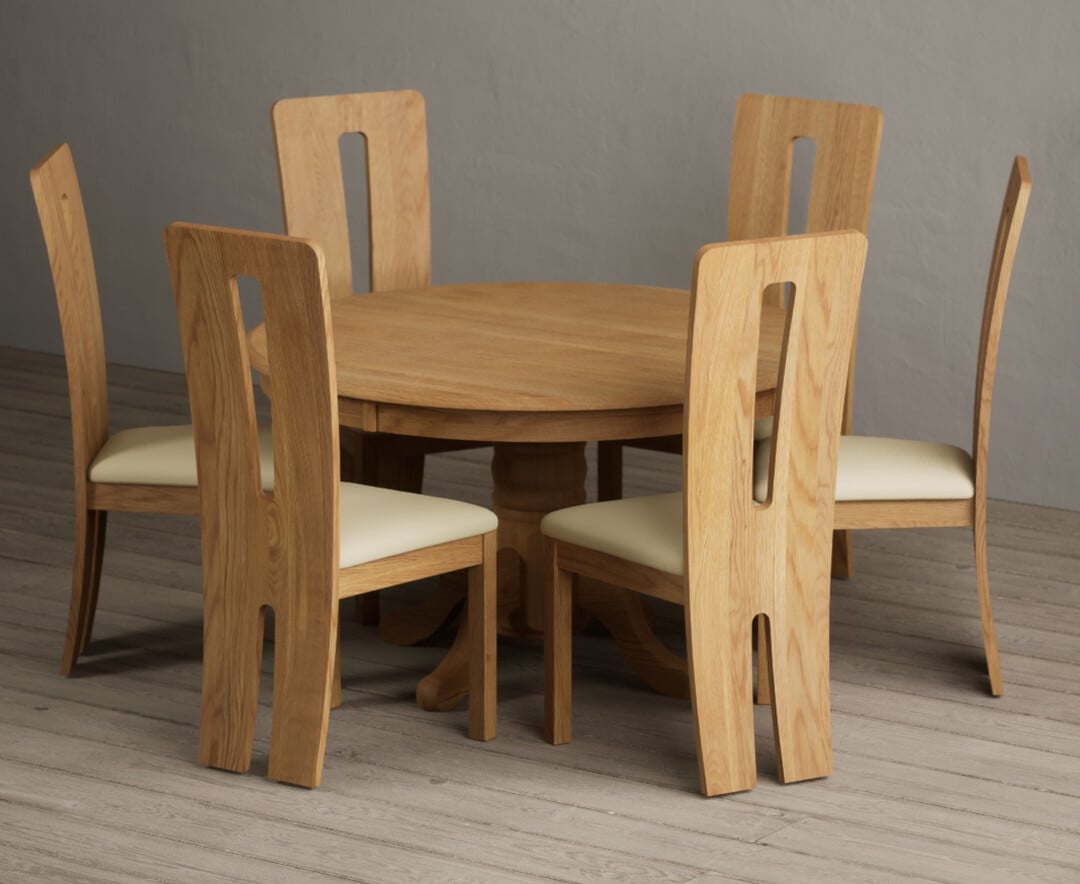 Hertford 120cm Fixed Top Solid Oak Dining Table With 4 Cream Lucca Chairs