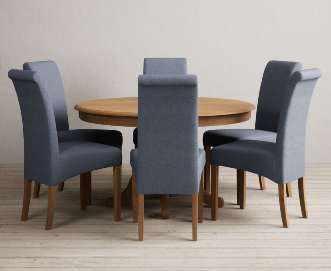Hertford 120cm Fixed Top Solid Oak Dining Table With 4 Charcoal Grey Scroll Back Chairs